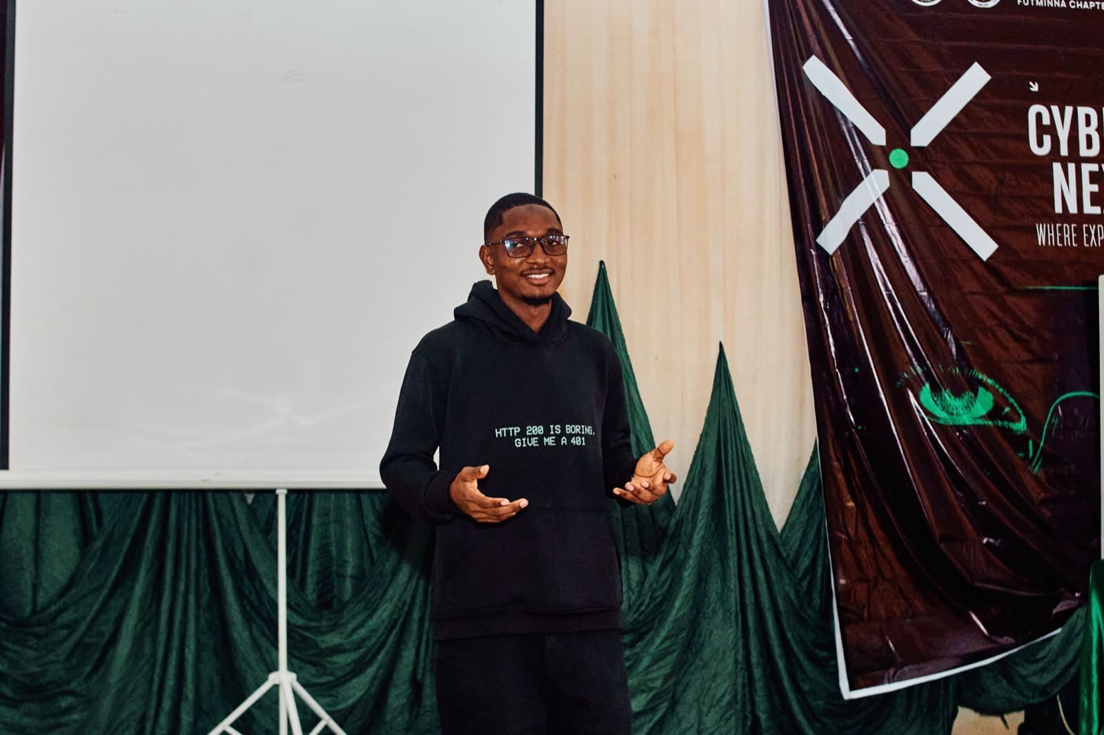 A speaker presenting on stage at CyberStarter Nexus 2026
